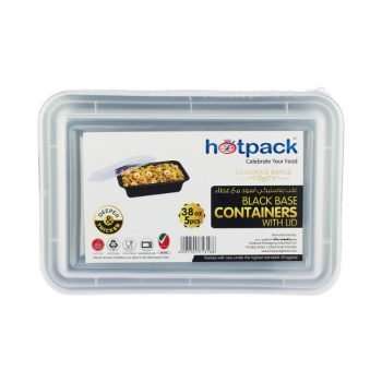 Hotpack Black Base Rectangular Container 38 oz with Lids 5 Pieces