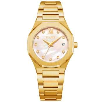 ECSTACY WOMEN'S ANALOG PINK DIAL WATCH GOLD