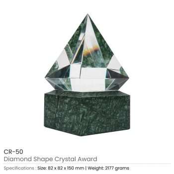 BYFT004201 Diamond Shaped Crystal Awards Transparent and Green Set of 1-A
